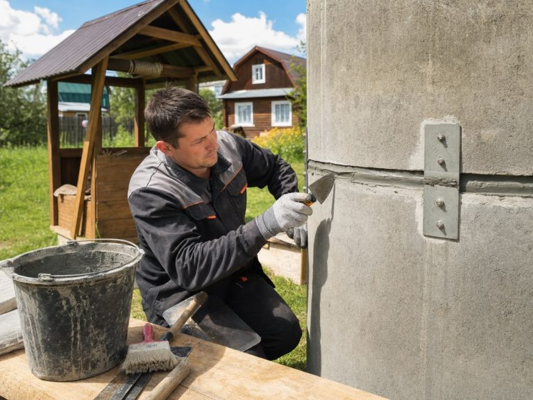 Скобирование и герметизация бетонных колец